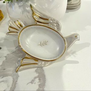 Anthropologie | dove trinket dish gold trimming